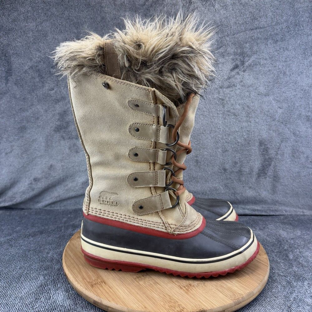 Sorel Joan Of Arctic Boots Womens Size 8 Tan Leather Waterproof Winter Snow